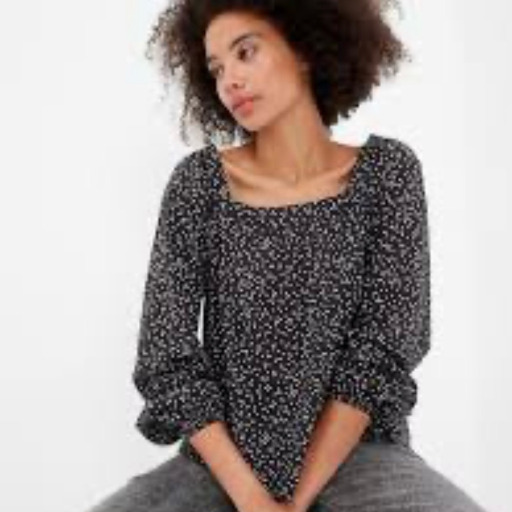 NWT GAP Square Neck Long Sleeve Black & White Abstract Print Top Size XXL